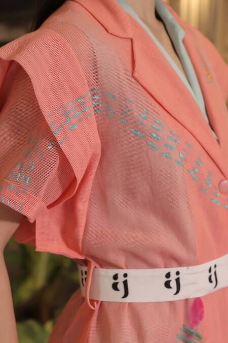 Buy_Ankur J_Pink Cotton V-neck Designer Overlay Dress With Belt 