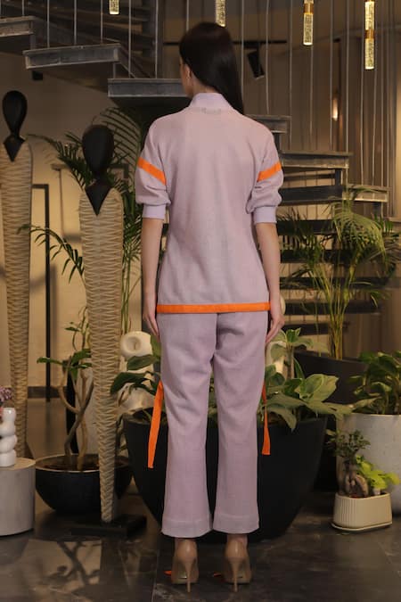 Ankur J Lavender Crochet Bomber Shirt & Pant Set 