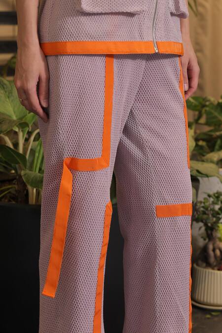 Buy_Ankur J_Lavender Cotton Collared Crochet Bomber Shirt And Pant Set 