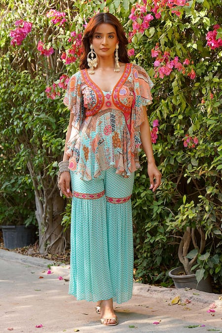 Ankur J Designer Blue Kurta & Gharara Set 