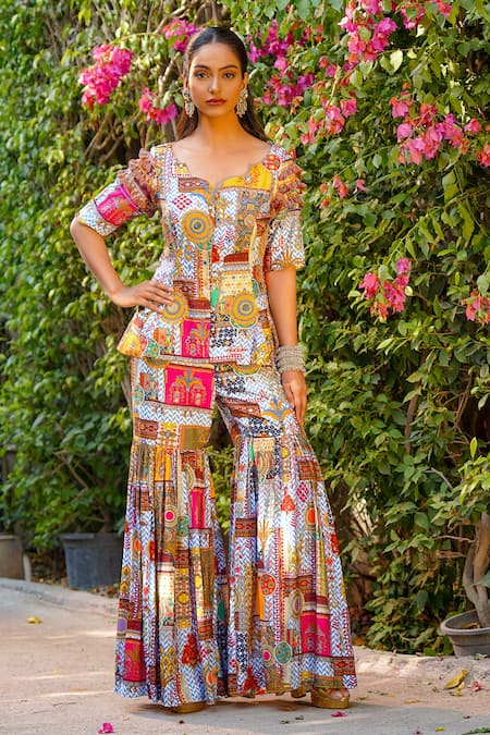 Ankur J Multi Print Designer Kurta & Sharara Set 