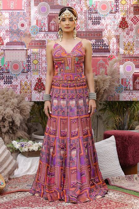 Buy_Ankur J_Purple Silk, Organza, Oxford Embroidery, Sequins Designer Dola Lehenga Set _Online_at_Aza_Fashions