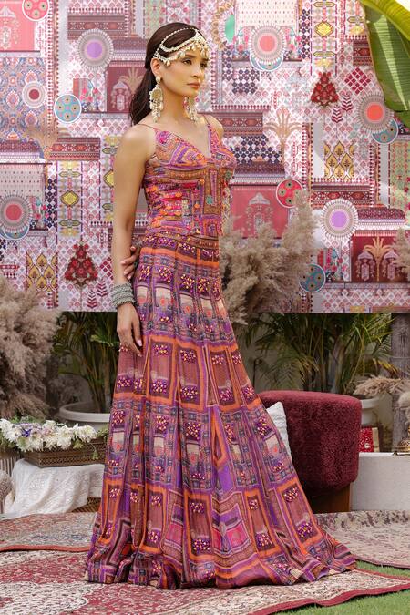 Shop_Ankur J_Purple Silk, Organza, Oxford Embroidery, Sequins Designer Dola Lehenga Set _Online_at_Aza_Fashions