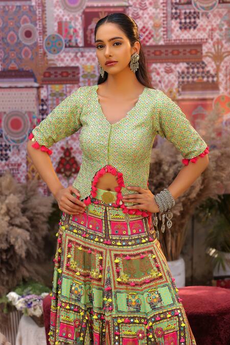 Shop Ankur J Green Silk Sequins, Embroidery V-neck Designer Dola Lehenga Set Online at Aza Fashions Shop_Ankur J_Green Silk Sequins, Embroidery V-neck Designer Dola Lehenga Set _Online_at_Aza_Fashions