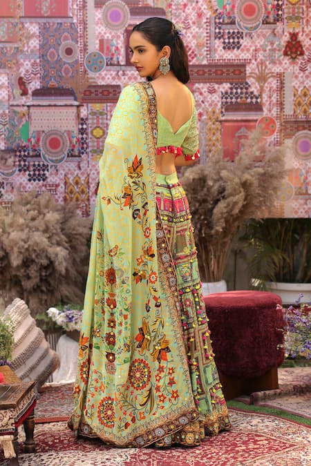 Ankur J Designer Green Dola Silk Lehenga Set 