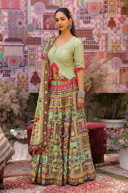 Ankur J Green Silk Sequins, Embroidery V-neck Designer Dola Lehenga Set at Aza Fashions Ankur J_Green Silk Sequins, Embroidery V-neck Designer Dola Lehenga Set _at_Aza_Fashions