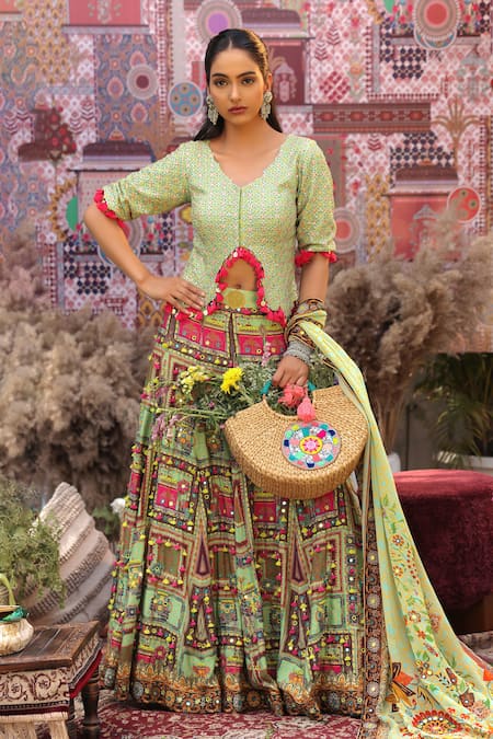 Ankur J Designer Green Dola Silk Lehenga Set 