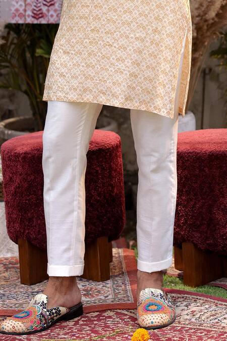 Ankur J_Yellow Silk, Cotton Embroidery, Patchwork Designer Kurta Blazer Pant Set _Online_at_Aza_Fashions