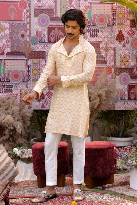 Buy_Ankur J_Yellow Silk, Cotton Embroidery, Patchwork Designer Kurta Blazer Pant Set 