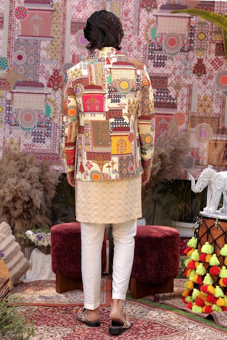 Ankur J Designer Yellow Kurta Blazer Pant Set 