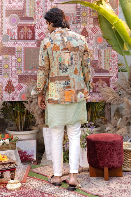 Ankur J Designer Multi Dola Silk Kurta Blazer Pant Set 