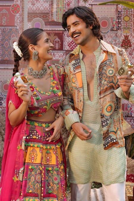 Ankur J Green Silk Embroidery, Sequins Designer Multi Dola Kurta Blazer Pant Set at Aza Fashions Ankur J_Green Silk Embroidery, Sequins Designer Multi Dola Kurta Blazer Pant Set _at_Aza_Fashions