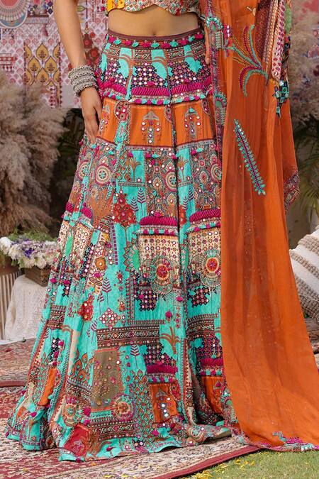 Ankur J_Multi Color Georgette, Silk Sequins, Mirrors, Beads Embroidered Cape Lehenga Set _Online_at_Aza_Fashions
