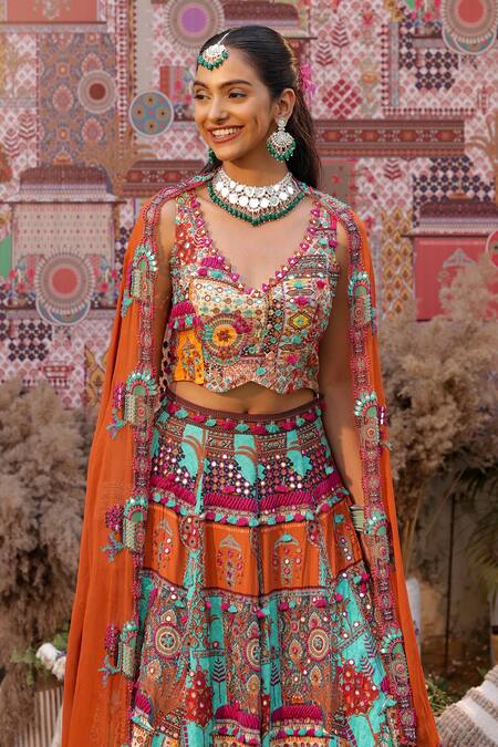 Buy_Ankur J_Multi Color Georgette, Silk Sequins, Mirrors, Beads Embroidered Cape Lehenga Set _Online_at_Aza_Fashions