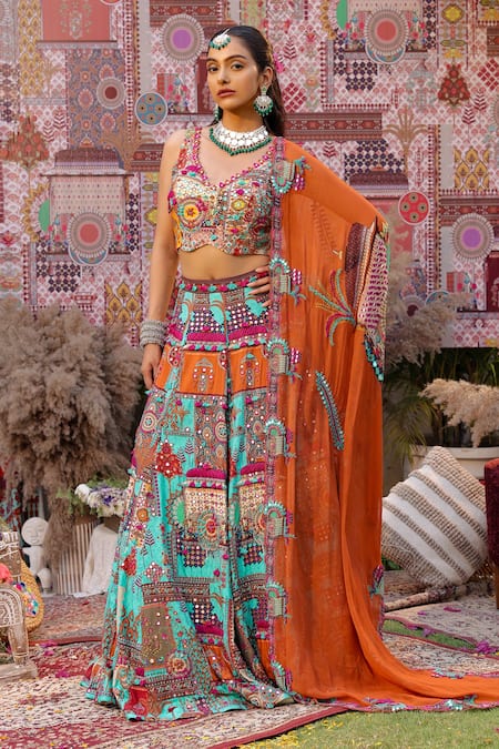 Ankur J Multi Embroidered Cape Lehenga Set 