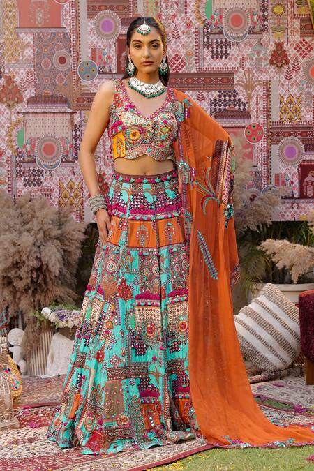Ankur J_Multi Color Georgette, Silk Sequins, Mirrors, Beads Embroidered Cape Lehenga Set _at_Aza_Fashions