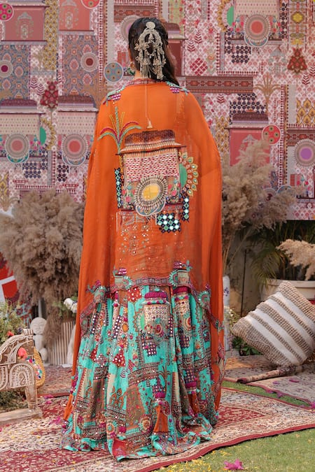 Ankur J Multi Embroidered Cape Lehenga Set 