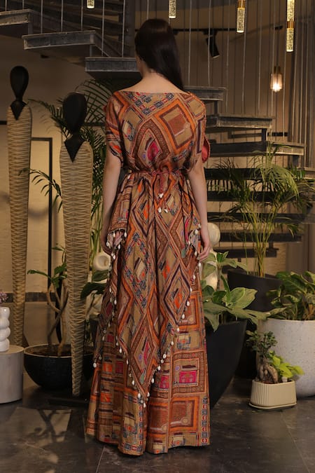 Ankur J Multi Dola Silk Designer Kaftan & Pant Set 