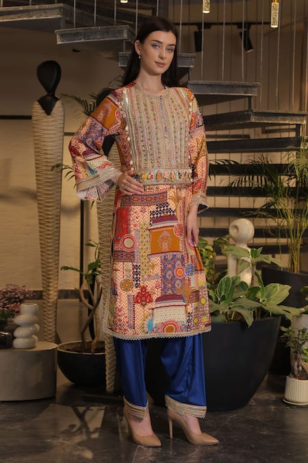 Ankur J Multi Color Embroidered Kurta Pant Set 