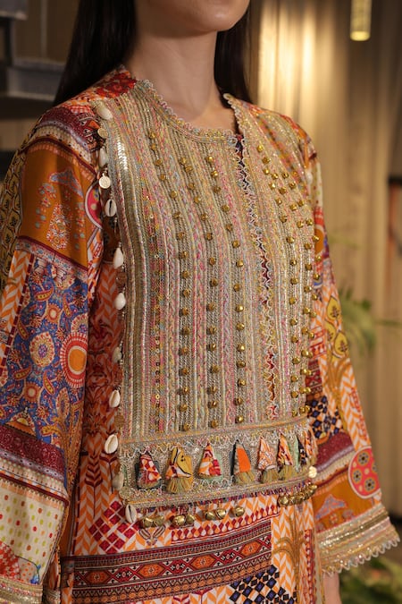 Buy_Ankur J_Multi Color Silk Sequins, Beads Round Neck Embroidered Kurta Pant Set 