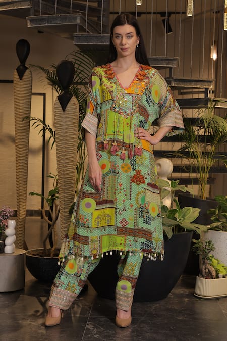 Ankur J Multi Color Designer Kaftan & Pant Set 