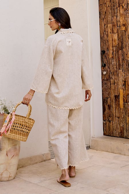 House Of Fett Ivory Linen Chiba Co-ord Set 