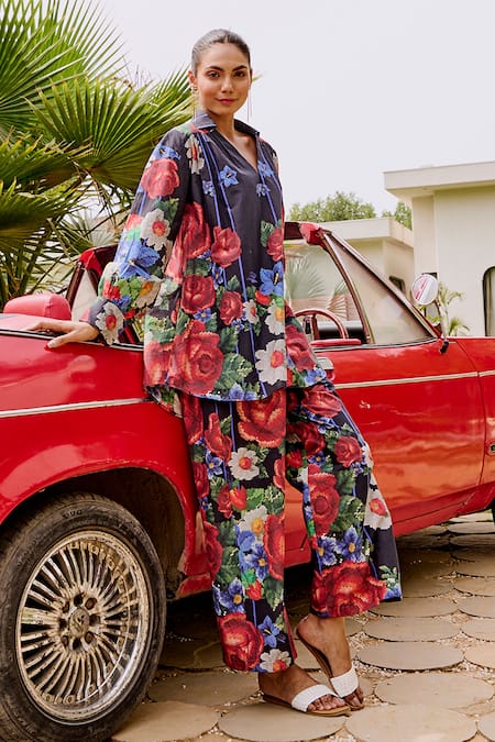 House Of Fett Floral Print Cotton Co-Ord Set 