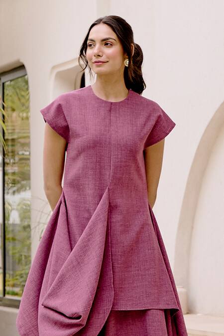 Buy_House Of Fett_Purple Cotton, Polyester Round Neck Lazuli Co-ord Pant Set _Online_at_Aza_Fashions