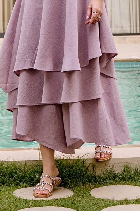 Shop_House Of Fett_Purple Cotton, Polyester Round Neck Light Asymmetric Co-ord Set _Online_at_Aza_Fashions