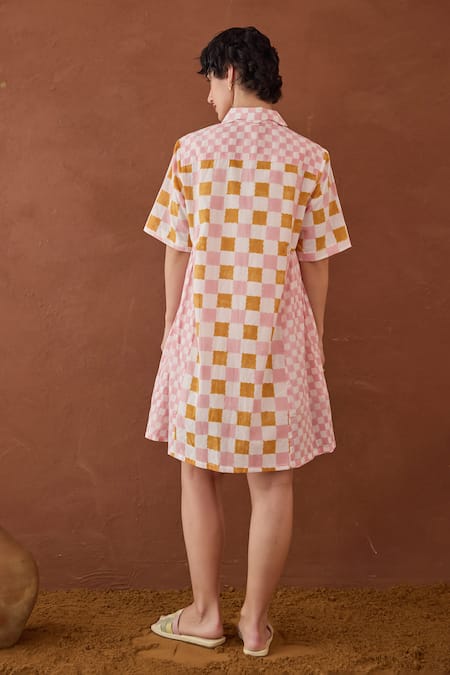 Taro Bubblegum Block Printed Shirt Dress 