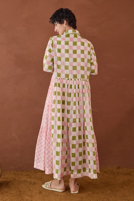 Taro Spring Mosaic Block Printed Shirt Dress 