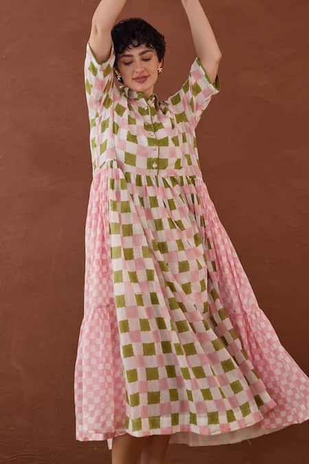 Buy Taro Multi Color Cotton Collared Spring Mosaic Block Printed Shirt Dress Online at Aza Fashions Buy_Taro_Multi Color Cotton Collared Spring Mosaic Block Printed Shirt Dress _Online_at_Aza_Fashions