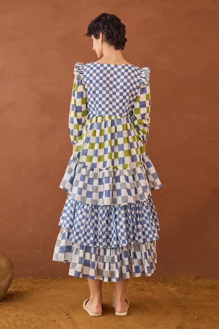 Taro Azure Mosaic Block Printed Dress 