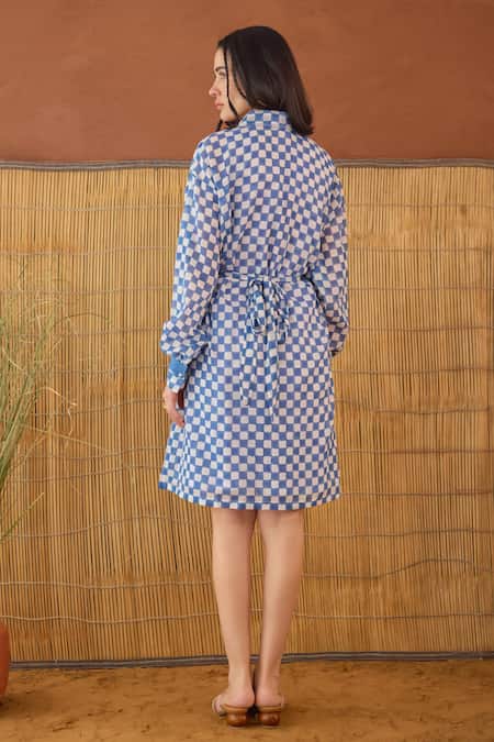 Taro Indigo Breeze Block Printed Shirt Dress 