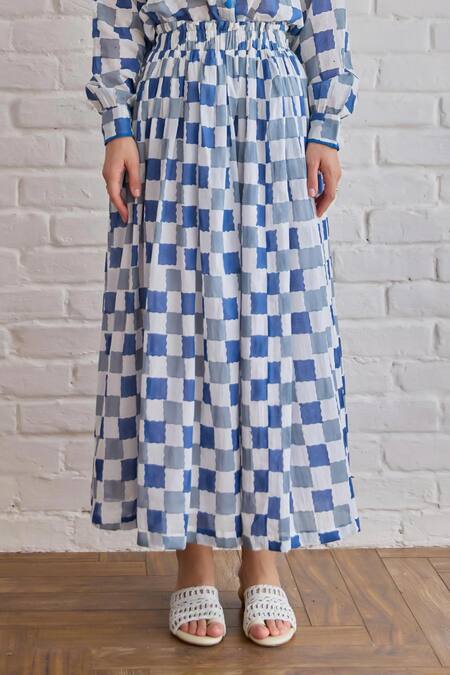 Shop_Taro_Multi Color Cotton Collared Blue Pixel Co-ord Set _Online_at_Aza_Fashions