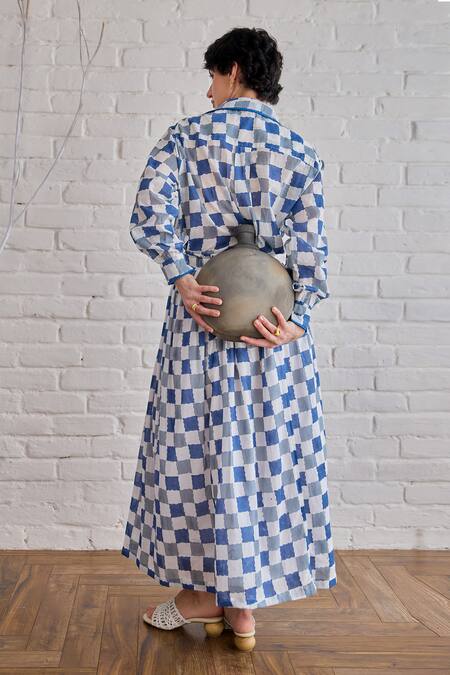 Shop_Taro_Multi Color Cotton Block Printed Blue Pixel Skirt 