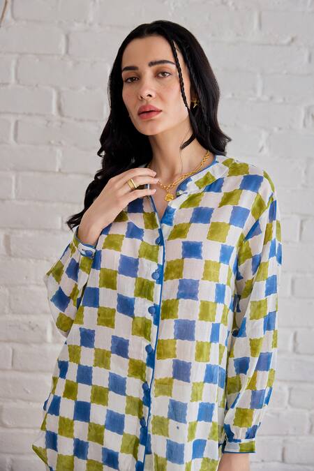 Buy Taro Multi Color Cotton Collared Block Printed Multicolour Shirt Online at Aza Fashions Buy_Taro_Multi Color Cotton Collared Block Printed Multicolour Shirt _Online_at_Aza_Fashions