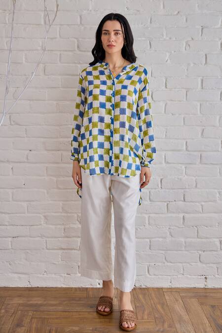 Shop Taro Multi Color Cotton Collared Block Printed Multicolour Shirt Online at Aza Fashions Shop_Taro_Multi Color Cotton Collared Block Printed Multicolour Shirt _Online_at_Aza_Fashions