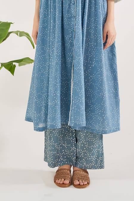 Buy Taro Blue Cotton Collared Confetti Dot Print Co-ord Set Online at Aza Fashions Buy_Taro_Blue Cotton Collared Confetti Dot Print Co-ord Set _Online_at_Aza_Fashions