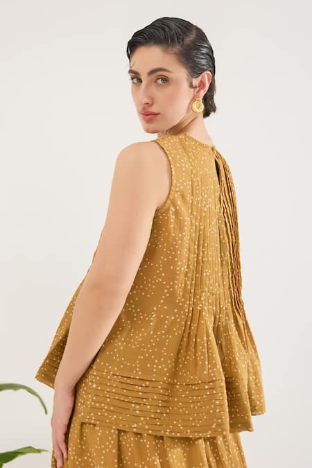 Buy_Taro_Mustard Cotton Round Neck Mirage Co-ord Set _Online_at_Aza_Fashions