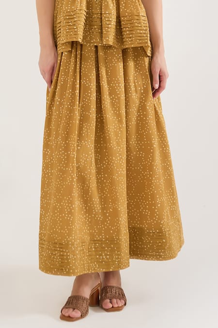 Buy_Taro_Mustard Cotton Confetti Dot Printed Skirt _Online_at_Aza_Fashions