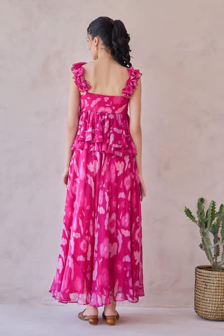 Taro Fuchsia Pink Ruffled Designer Dress 