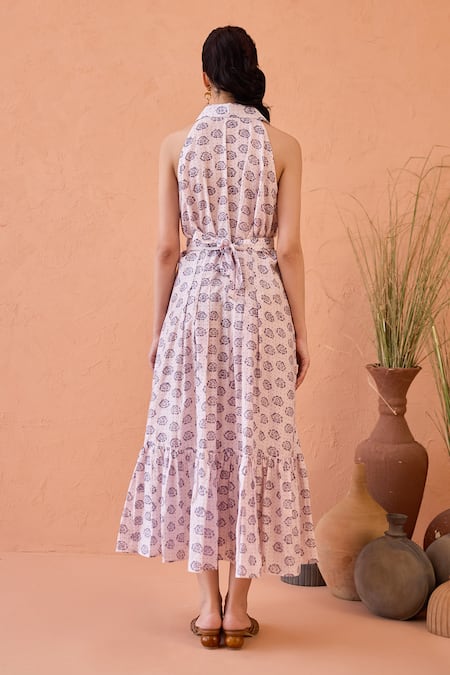 Taro Lavender Hand-Block Print Dress 