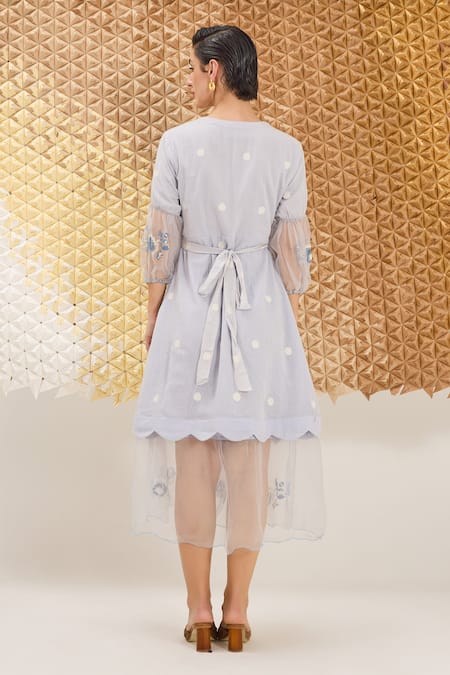 The Loom Art Quiet Blue Jamdani Embroidered Dress 