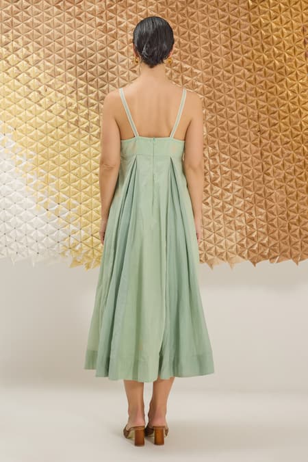 The Loom Art Waterfall Green Handwoven Cotton Silk Dress 