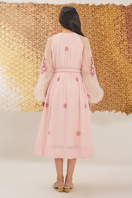 The Loom Art Powder Pink Jamdani Weave Dress 