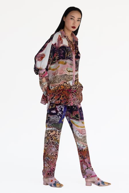 Amka Pink Silk Rose Designer Pant