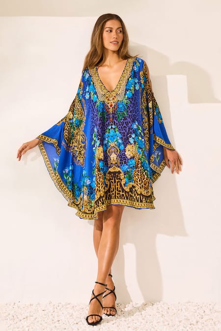Zariaah Blue Leopardess Kaftan Dress 