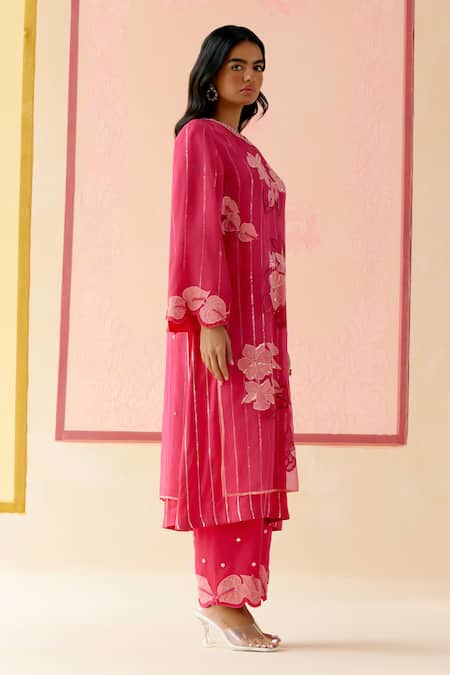 I Am Design Hot Pink Suit Set with Mustard Applique 