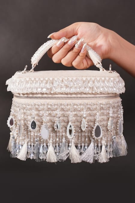 House Of Kosha Silver Mirrorwork Vanity Bag 